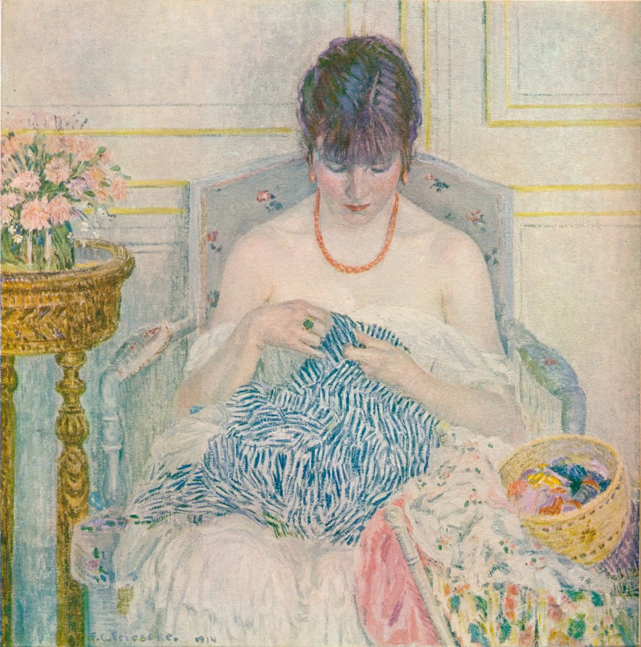 Una ragazza che cuce, 1914